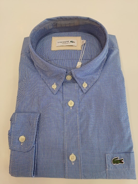 camisa azul de cuadros en popelin Lacoste